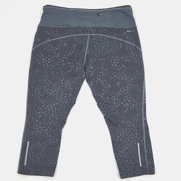 Nike 'Epic Run' Womens Medium Print Crop Athletic Leggings Black Gray Blue - Picture 6 of 12